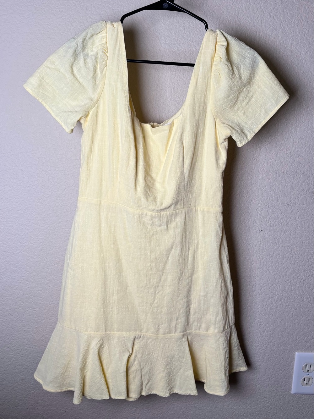 Light Yellow Altar’d State Elora Ruffle Dress Short Sleeve Square Neck
